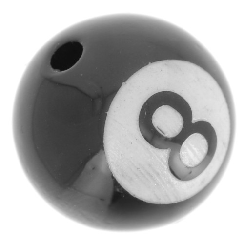 16mm acrylic round beads - n°8 billiard balls - Black - White x4