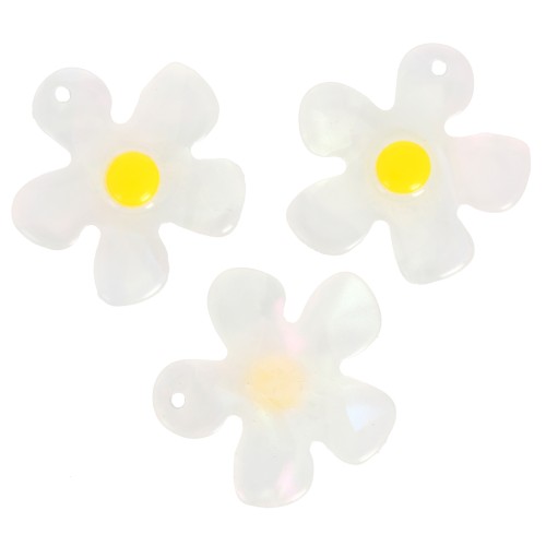 20mm acetate flower charm - Transparent pearl - Yellow x1