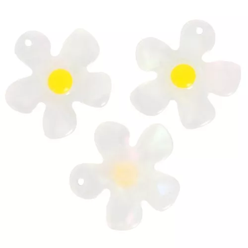20mm acetate flower charm - Transparent pearl - Yellow x1