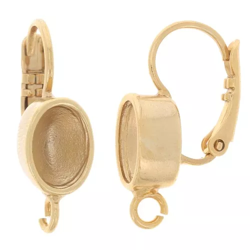 Earrings with crimped cabochon 4120 8x6 mm fine Gold plated x2
