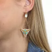 Earrings with crimped cabochon 4120 8x6 mm fine Gold plated x2