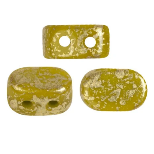4x6mm Lipsi® glass beads by Puca® - Green Avocado Gold splash x10g