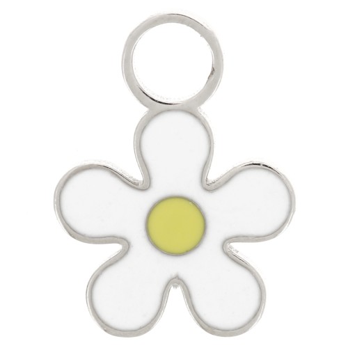 8mm Stainless steel 316L Daisy charm - Epoxy resin - White x1