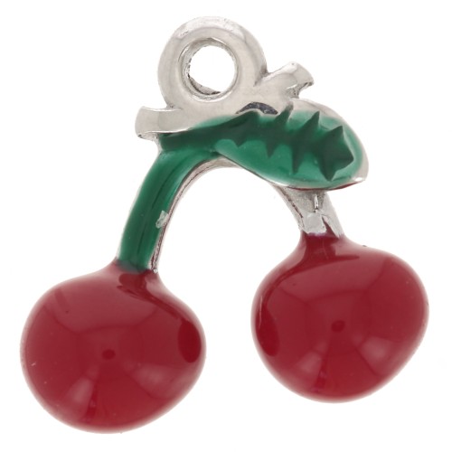 11.5x12mm 304L stainless steel Cherry charm- Epoxy resin - Red x1