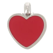 Heart charm 9x7.5 mm epoxy resin - 304L stainless steel - Red x1