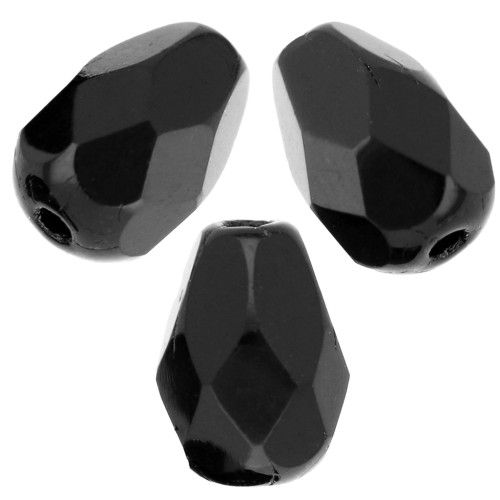 Fire Polished faceted pear-shaped beads 7x5mm Jet  x25