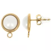10mm 304L stainless steel round earstuds with mother-of-pearl cabochon - Gold x2