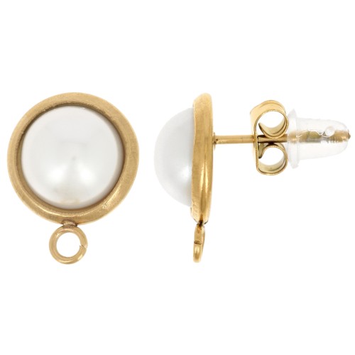 10mm 304L stainless steel round earstuds with mother-of-pearl cabochon - Gold x2