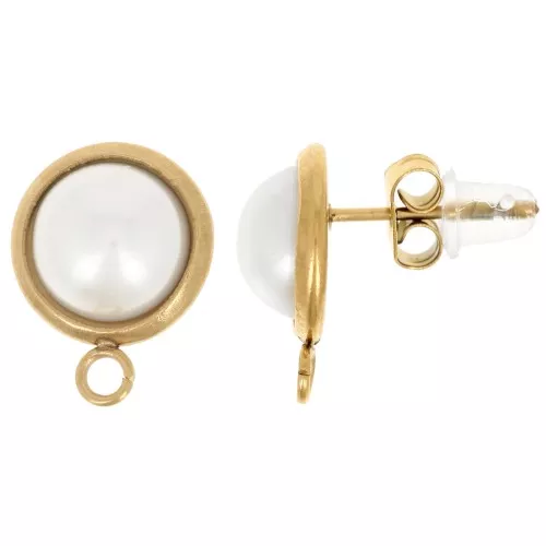 10mm 304L stainless steel round earstuds with mother-of-pearl cabochon - Gold x2