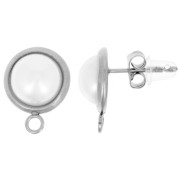 10mm 304L stainless steel round earstuds with mother-of-pearl cabochon x2|raw }}