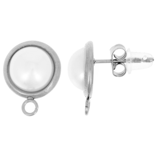 10mm 304L stainless steel round earstuds with mother-of-pearl cabochon x2