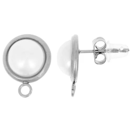 10mm 304L stainless steel round earstuds with mother-of-pearl cabochon x2