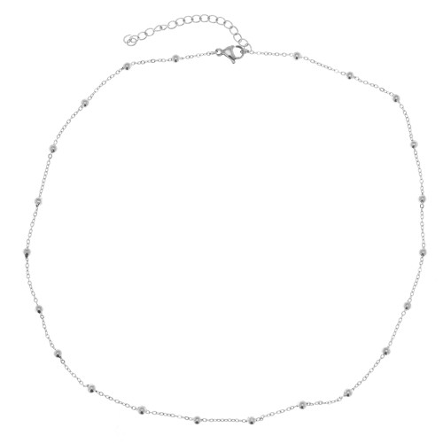 Trace mesh choker with small balls 3mm - Stainless steel 304L x46cm
