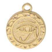 16 mm round charm - Horus eye pattern - 304L stainless steel, gold-plated x1