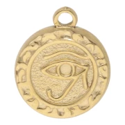 16 mm round charm - Horus eye pattern - 304L stainless steel, gold-plated x1