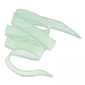 Silk ribbon surpiqûre argenté 15mm Mint x85cm