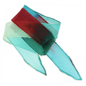 Silk ribbon 25mm Tie and Dye Meadow Burgundy/Green Turq/Mint x85cm