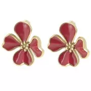 22mm Flower earstuds with epoxy resin - 304L stainless steel - Gold - Red x2