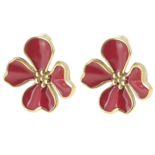 22mm Flower earstuds with epoxy resin - 304L stainless steel - Gold - Red x2