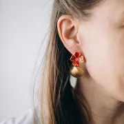 22mm Flower earstuds with epoxy resin - 304L stainless steel - Gold - Red x2