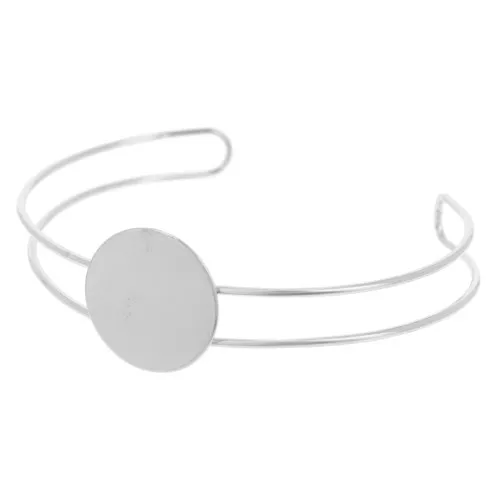 9x165mm Bracelet Plate for 20mm round cabochon - Fine silver plated x1