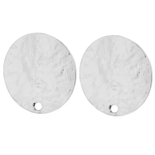 15.5mm Round hammered effect earstuds - Fine silver plated x2
