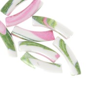 32x8mm Curved tube beads in opaque acrylic - Flower pattern - White - Pink x4|raw }}