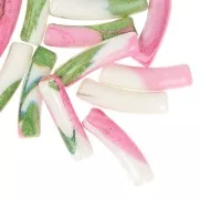 19x5 mm curved tube beads in opaque acrylic - Flower pattern - White - Pink x4
