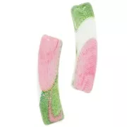 19x5 mm curved tube beads in opaque acrylic - Flower pattern - White - Pink x4