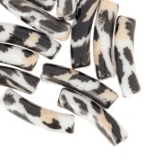 19x5 mm curved tube beads in opaque acrylic - Leopard pattern - Black - Beige x4