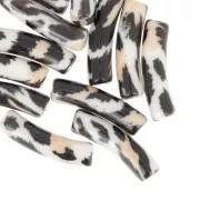 19x5 mm curved tube beads in opaque acrylic - Leopard pattern - Black - Beige x4