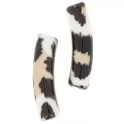 19x5 mm curved tube beads in opaque acrylic - Leopard pattern - Black - Beige x4