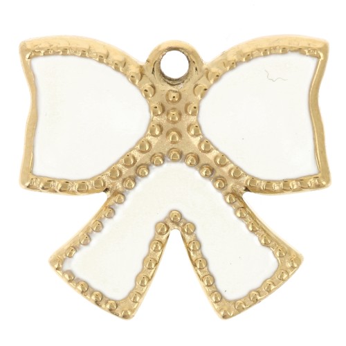 15x16mm Charm bow epoxy resin - Stainless steel 304L Gold - Cream x1