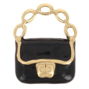 15x12mm 304L Stainless Steel Handbag Charm Epoxy Resin - Gold - Black x1|raw }}