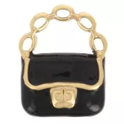 15x12mm 304L Stainless Steel Handbag Charm Epoxy Resin - Gold - Black x1