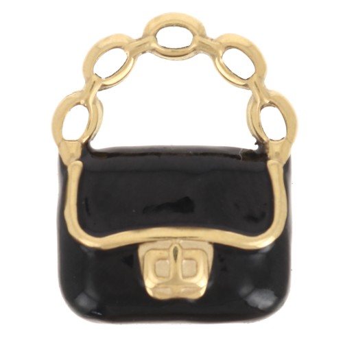 15x12mm 304L Stainless Steel Handbag Charm Epoxy Resin - Gold - Black x1