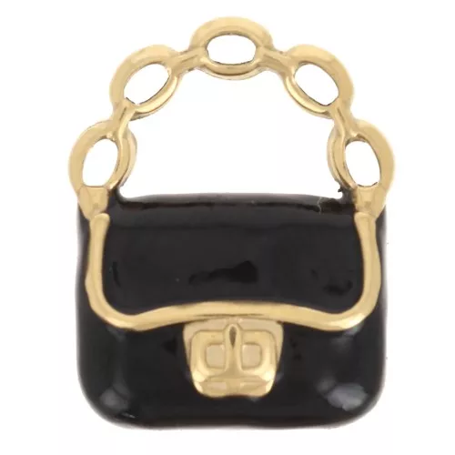 15x12mm 304L Stainless Steel Handbag Charm Epoxy Resin - Gold - Black x1