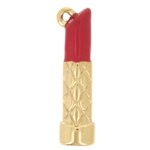 20x5mm Stainless steel 304L Lipstick charm Epoxy resin - Gold - Red x1