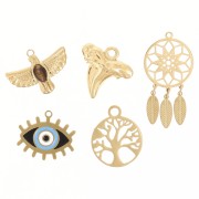 Stainless steel 304L Mix of epoxy charms Talismans by Perles&Co - Gold x5|raw }}