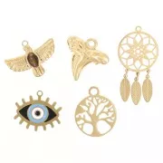 Stainless steel 304L Mix of epoxy charms Talismans by Perles&Co - Gold x5