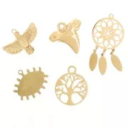 Stainless steel 304L Mix of epoxy charms Talismans by Perles&Co - Gold x5