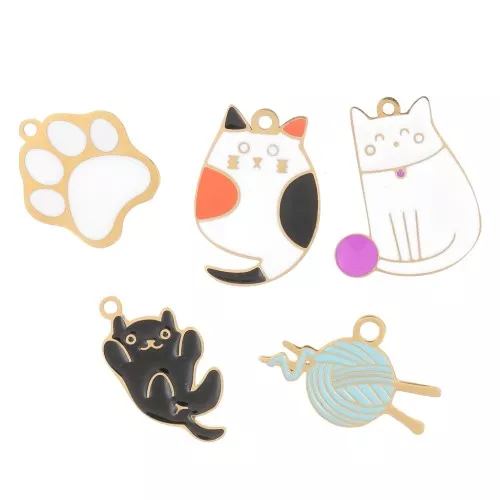 Stainless steel 304L Mix of epoxy charms - Cats - by Perles&Co - Gold x5