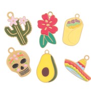 Stainless steel 304L Mix of epoxy charms - Mexico - by Perles&Co - Gold x6
