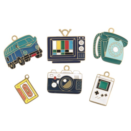 Stainless steel 304L Mix of epoxy charms Retro objects by Perles&Co - Gold x6