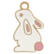 18x11mm Stainless steel 304L Rabbit charm epoxy resin - Gold - White x1