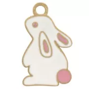 18x11mm Stainless steel 304L Rabbit charm epoxy resin - Gold - White x1