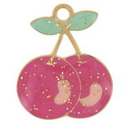 Cherry charm 18x15 mm epoxy resin - 304L gold stainless steel - Rose glitter x1