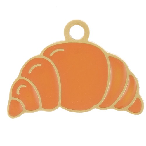 Charm crescent 13x18 mm epoxy resin - Stainless steel 304L Gilded - Orange x1