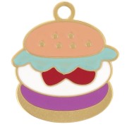 Hamburger Charm 17x15 mm Epoxy Resin - 304L Gold Stainless Steel - Multi x1