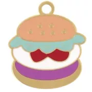 Hamburger Charm 17x15 mm Epoxy Resin - 304L Gold Stainless Steel - Multi x1